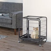 26 Inch Thickened Metal Cat Cage, Lockable Wheels and Slide-out Trays