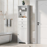 68.3" White Bathroom Storage Cabinet with 3 Drawers and Adjustable Shelves