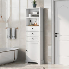 68.3" White Bathroom Storage Cabinet with 3 Drawers and Adjustable Shelves
