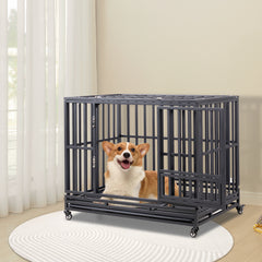 42 Inch Heavy Duty Dog Crate for Large Dogs with Lockable Wheels and Removable Tray
