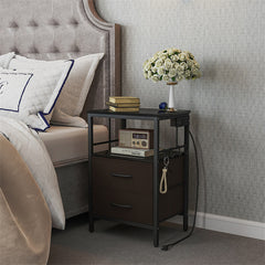 Fabric Drawers Nightstand with USB Ports & Outlets