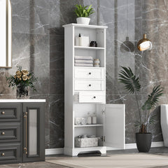 68.3" White Bathroom Storage Cabinet with 3 Drawers and Adjustable Shelves