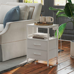 Fabric Drawers Nightstand with USB Ports & Outlets