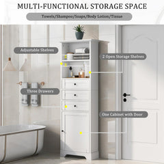 68.3" White Bathroom Storage Cabinet with 3 Drawers and Adjustable Shelves