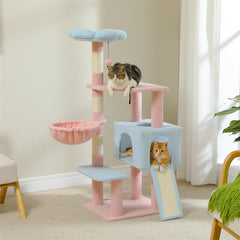 Cute Flower Cat Tree, 47.2" Multi-Level Cat Tower with Sisal Covered Scratching Posts