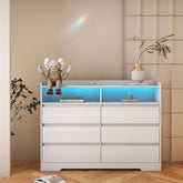 51.1" White Bedroom 6 Drawer Dresser with LED Light