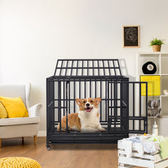 42 Inch Heavy Duty Dog Crate for Large Dogs with Lockable Wheels and Removable Tray