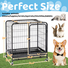 26 Inch Thickened Metal Cat Cage, Lockable Wheels and Slide-out Trays