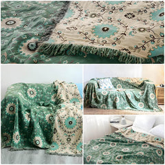 Reversible Boho Cotton Gauze Blanket with Tassel