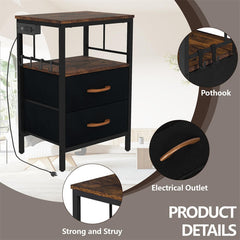 Fabric Drawers Nightstand with USB Ports & Outlets