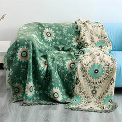 Reversible Boho Cotton Gauze Blanket with Tassel