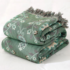Reversible Boho Cotton Gauze Blanket with Tassel