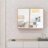Wooden Mirror Bathroom Wall Storage Cabinet with Adjustable Shelves