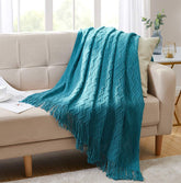 Knitted Sofa Throw Blanket with Tassels| Lightweight Soft Warm Air Condition Couch Blanket