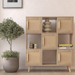 Boho Rattan 9-Cube Storage Organizer