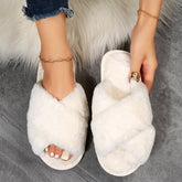 Cross Band Fluffy House Slippers for Women