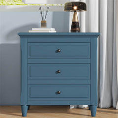 3-Drawer Nightstand Storage Wood Cabinet Blue