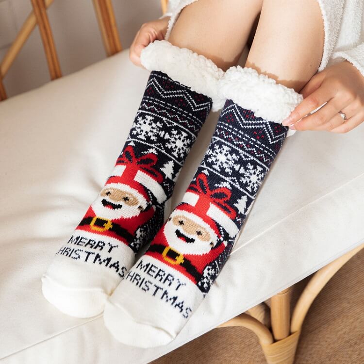 Women Fleece Christmas Slipper Socks with Gripper