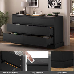 47.2" Bedroom Black 6 Drawer Chest