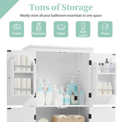 43.3" Elegant Bathroom Floor Storage Cabinet, White