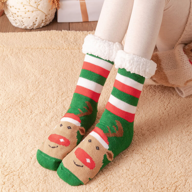 Women Fleece Christmas Slipper Socks with Gripper