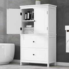 43.3" Adjustable Shelves Bathroom Storage Cabinet, White