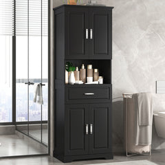 70.8" 4-Door Tall Bathroom Cabinet, Black