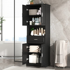 70.8" 4-Door Tall Bathroom Cabinet, Black