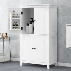 43.3" Elegant Bathroom Floor Storage Cabinet, White