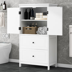 43.3" Adjustable Shelves Bathroom Storage Cabinet, White