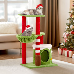 32in Cat Scratching Posts Tower with Cat Condo and Hammock