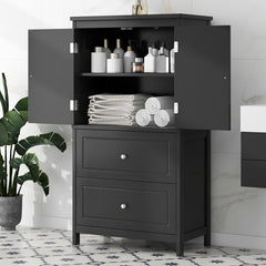 43.3" Adjustable Shelves Bathroom Storage Cabinet, Black