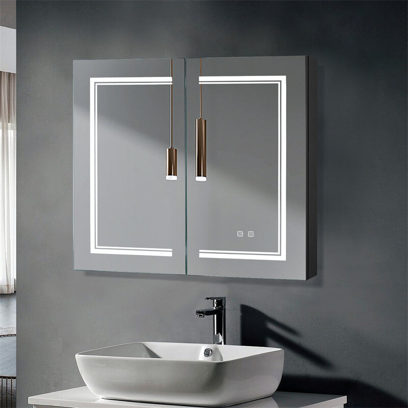 32 Inch Double Door LED Bathroom Mirror Cabinet