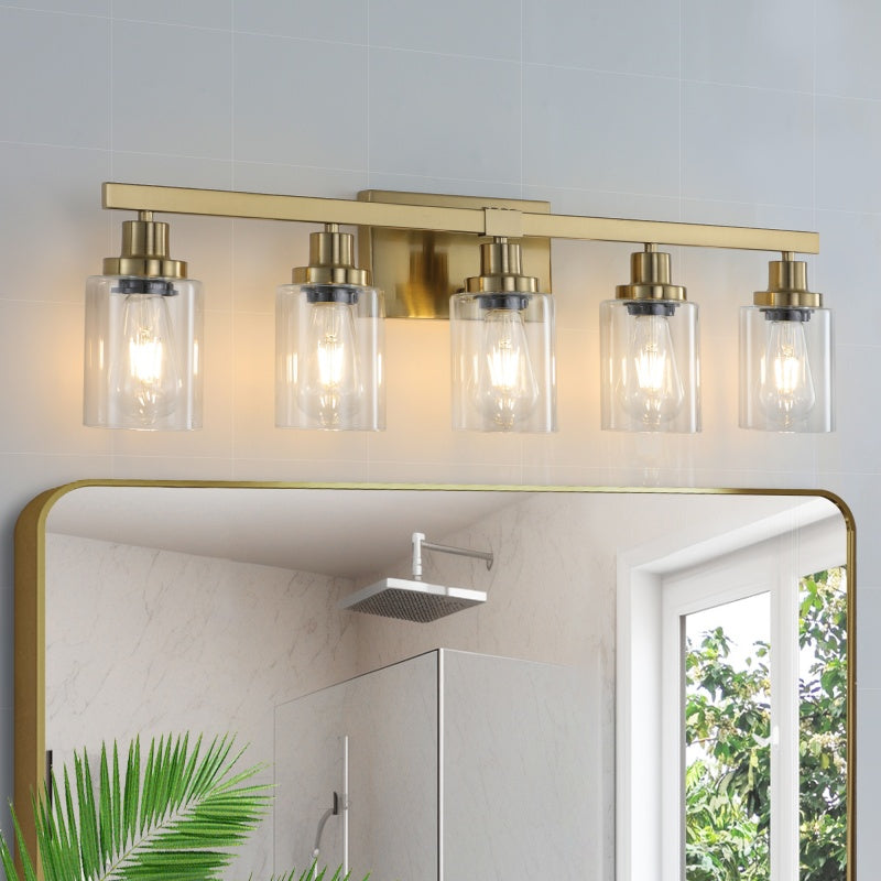 Gold 5-Light Vanity Lamp with Clear Glass Shade