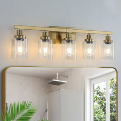 Gold 5-Light Vanity Lamp with Clear Glass Shade