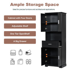 70.8" 4-Door Tall Bathroom Cabinet, Black