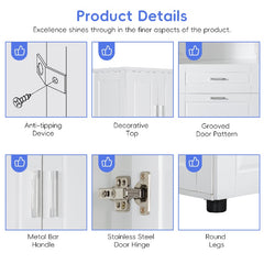 70" Tall Bathroom Cabinet with Laundry Basket，White