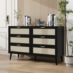 46.6" Modern 6 Drawer Wooden Chest of Drawers, Black