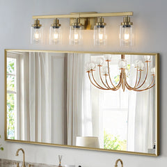 Gold 5-Light Vanity Lamp with Clear Glass Shade