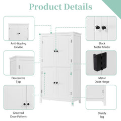 43.3" Elegant Bathroom Floor Storage Cabinet, White