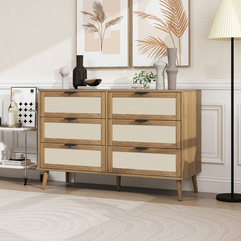46.6" Modern 6 Drawer Wooden Chest of Drawers, Wood Color