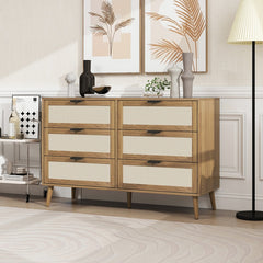 46.6" Modern 6 Drawer Wooden Chest of Drawers, Wood Color