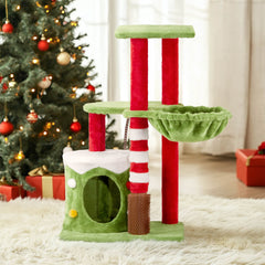 32in Cat Scratching Posts Tower with Cat Condo and Hammock