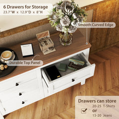52.6" Vintage Farmhouse Style Wooden Chest of Drawers, White