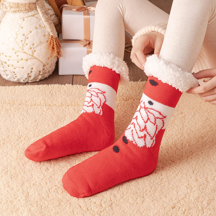 Women Fleece Christmas Slipper Socks with Gripper
