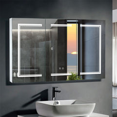 48 Inch 3 Door LED Bathroom Wall Cabinet with Mirror