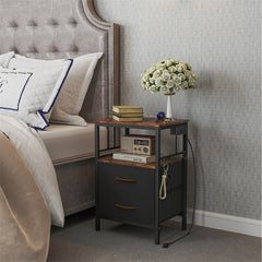 Fabric Drawers Nightstand with USB Ports & Outlets