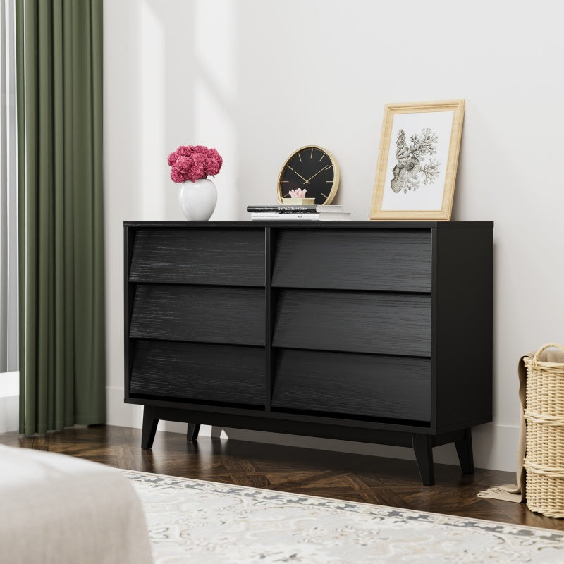 47.2"  Modern 6 Drawer Chest of Drawers, Black