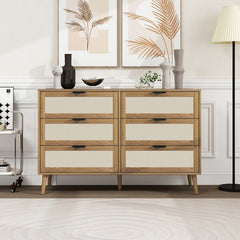 46.6" Modern 6 Drawer Wooden Chest of Drawers, Wood Color