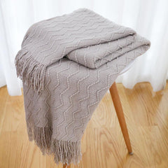 Knitted Sofa Throw Blanket with Tassels| Lightweight Soft Warm Air Condition Couch Blanket